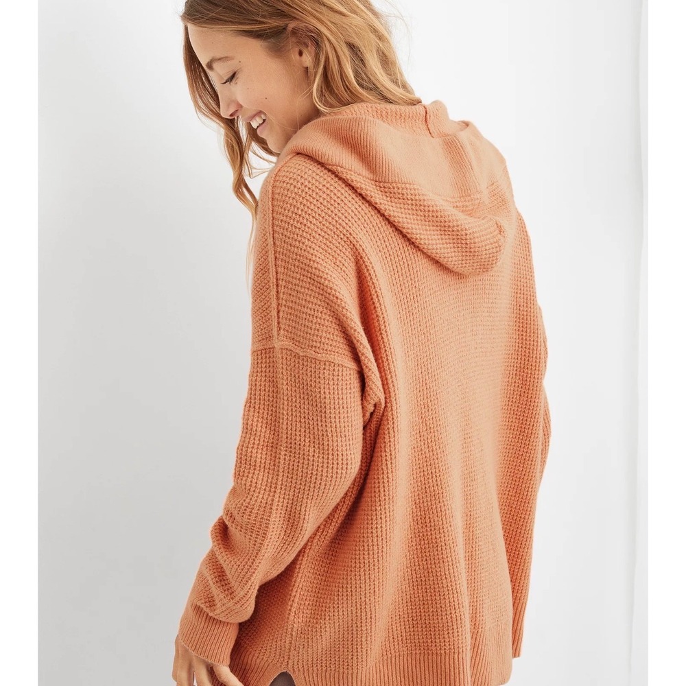 Aerie CozyUp Waffle Knit Sweater Hoodie‎ Peach Slouchy Oversized L - Picture 5 of 9